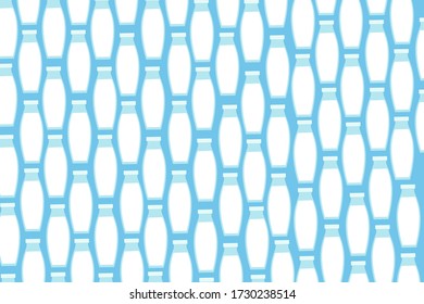 Horizontal seamless background with the image of bottles of milk on a blue background. Packaging of dairy products. Photozone for World Milk Day. Vector graphics.