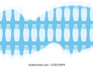 Horizontal seamless background with the image of bottles of milk on a blue background. Packaging of dairy products. Photozone for World Milk Day. Vector graphics.