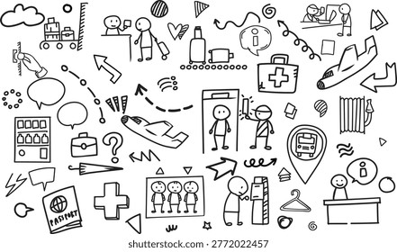 A horizontal seamless background including icons for information desks, diaper changing rooms, sleeping areas, and elevators. Great for facility management and interior wayfinding.
