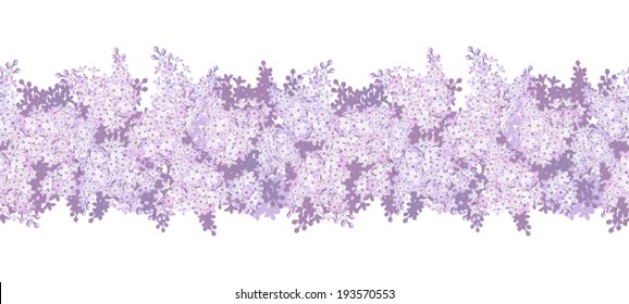 Horizontal seamless background with lilac flowers. Vector illustration.