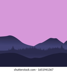 Horizontal seamless background with morning mountain and purple sky . | Vector illustration, Idea for material, scarf, fabric, textile, wallpaper, wrapping paper. Vector
