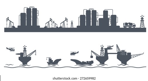 Horizontal seamless background with Petroleum industry, vector illustration