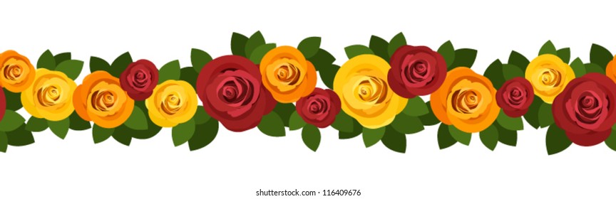 Horizontal seamless background with roses. Vector illustration.