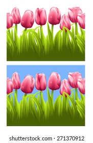 Horizontal seamless background with tulips. 
