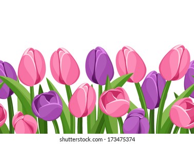 Horizontal seamless background with tulips. Vector illustration.
