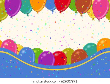 Horizontal Seamless Background with Various Colorful Balloons, Beautiful Tile Pattern for Your Design. Eps10, Contains Transparencies. Vector