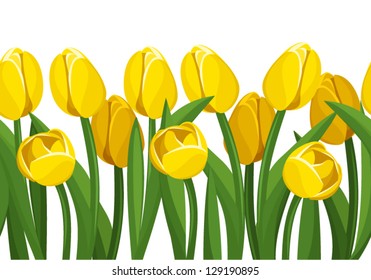 Horizontal seamless background with yellow tulips. Vector illustration.
