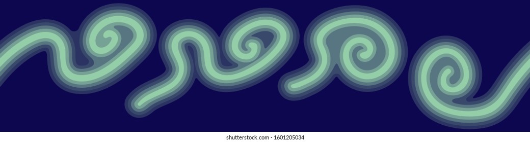 Horizontal seamless banner with abstract squiggles on dark blue background. Vector illustration.