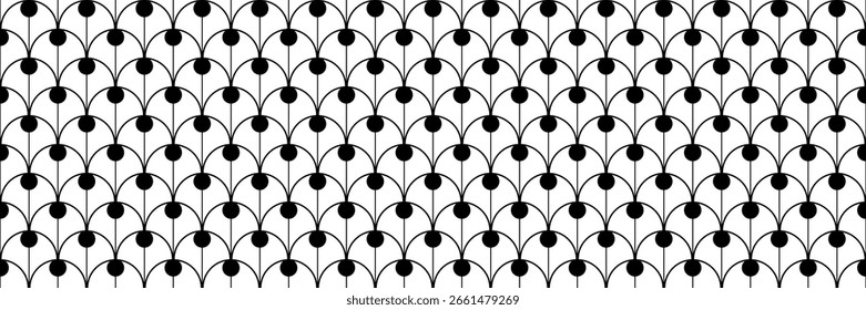 horizontale nahtlose schwarze Kreislinie und Punktmuster für Design und Hintergrund.