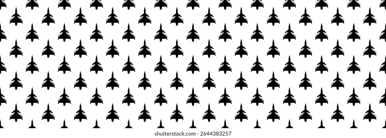 Horizontal sin costuras de avión de combate negro que lleva el misil en blanco para el patrón y el fondo.