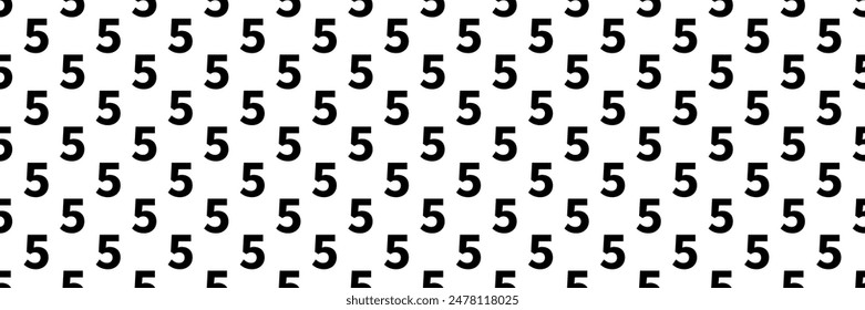 horizontal seamless black number five pattern background on white.