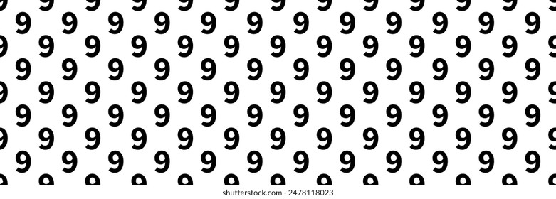 horizontal seamless black number nine pattern background on white.