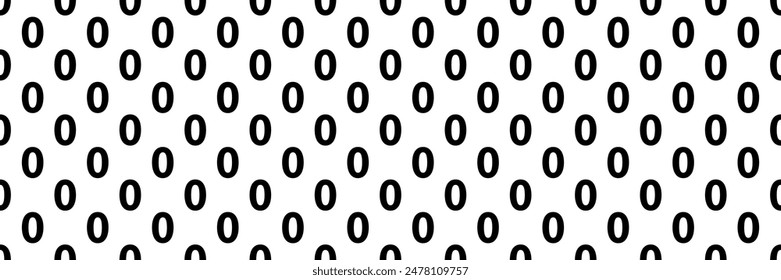 horizontal seamless black number zero pattern background on white.