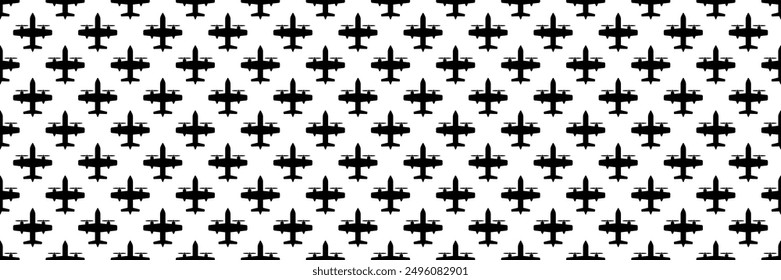 Horizontal diseño de avión de hélice negro sin costuras para el patrón y el fondo.