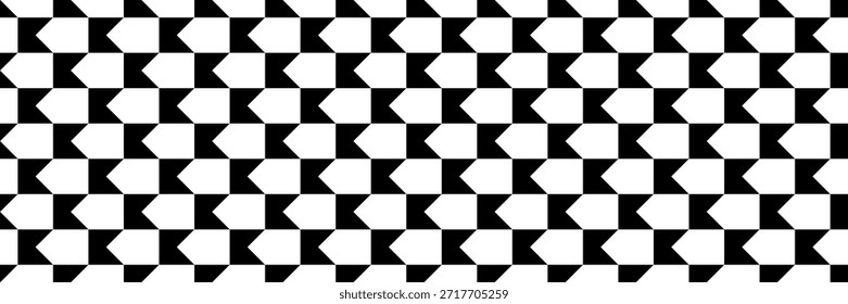 horizontal seamless of black triangle and square design on white for pattern and background.