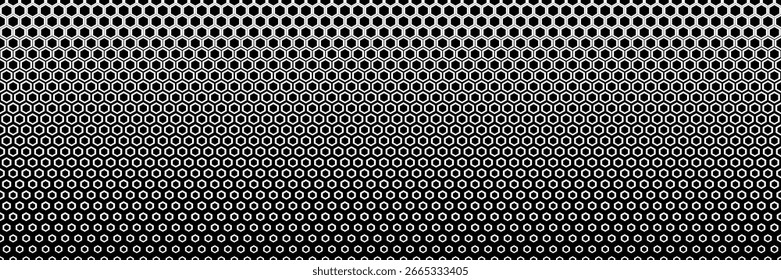 horizontal seamless black and white blended hexagon pattern for design and background.