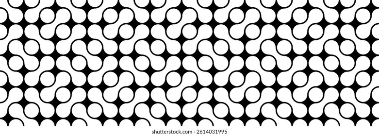 horizontal seamless black and white circle design for pattern and background.