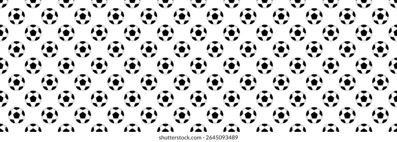 horizontal seamless black and white football or soccer ball pattern for design and background.