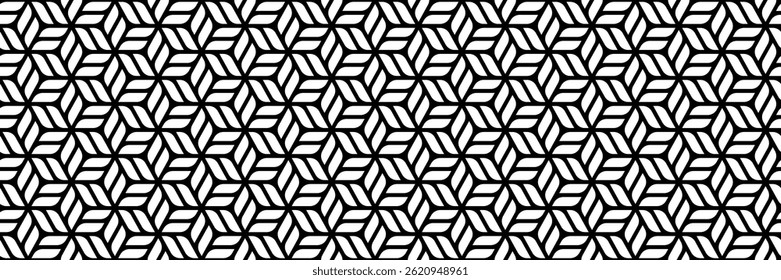 horizontal seamless black and white leaves design for pattern and background.