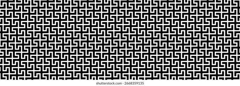 horizontal seamless black and white trendy modern oriental shape pattern for design and background.