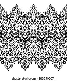 Horizontal seamless black and white vector ornamental border. Seamless pattern on a light white back ground. Stencils and textile elements for interior design.Border template repeating divider.
