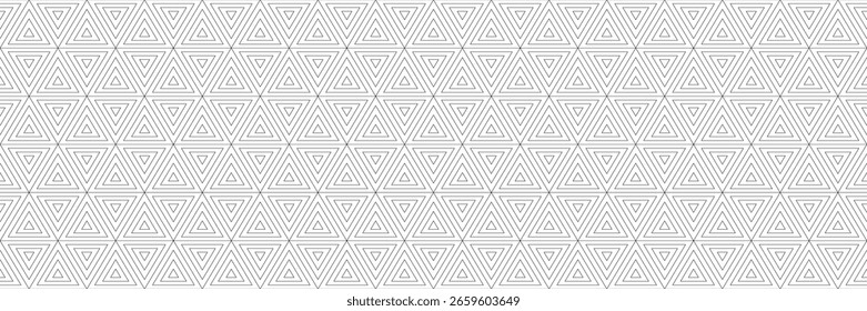 horizontal seamless blended black triangle and hexagon pattern on white for design and background.