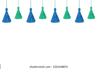 Horizontal seamless border. Blue and Green tassels