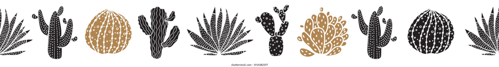 Horizontal seamless border with decorative cacti.