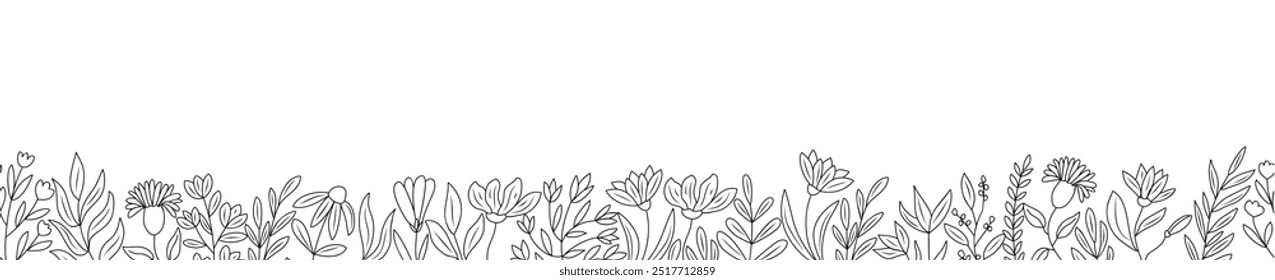Horizontal borde sin fisuras con el arte de la línea de flores