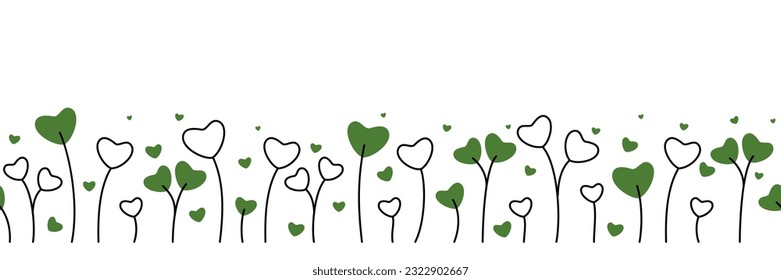 Horizontal seamless border of green microgreens. Design element. Vector illustration isolated on white background.