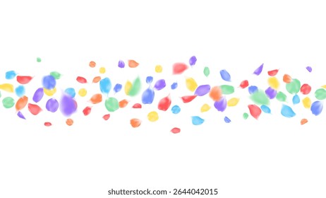 Horizontal seamless border rose petals colorful rainbow on transparent background. LGBTQIA+ pride month festival color concept