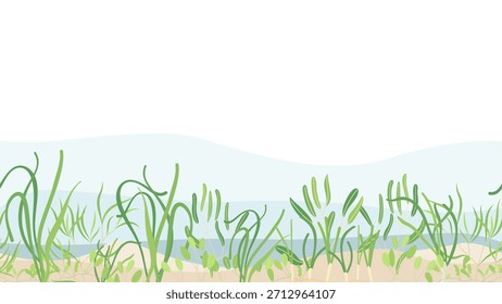 Horizontal borde sin fisuras de algas marinas animado ambiente oceánico. Ilustración vectorial submarina de la naturaleza del fondo