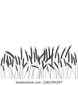 Horizontal seamless border of wheat in sketch vector illustration isolated on white. Ears of wheat for decoration, packaging design of bakery in black, white, gold.