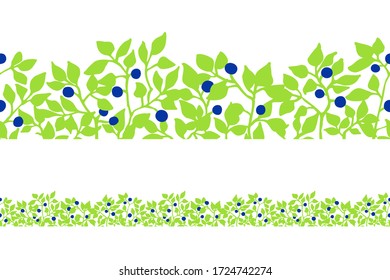 Horizontal seamless border with wild blueberry. Vector floral design element. Great for packaging, web design.