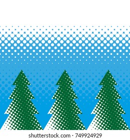 horizontal seamless christmas halftone. a row of geometric Christmas trees under the snow
