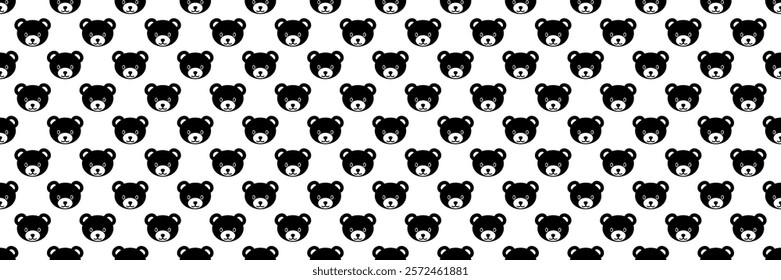 horizontal seamless of cute black bear face for pattern and background.