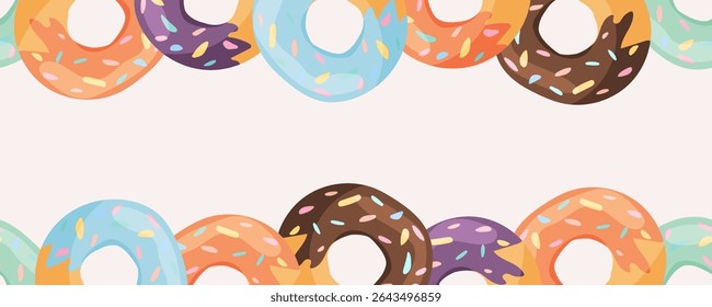 Horizontal seamless donut border with top and bottom layout