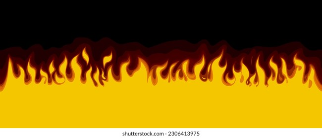 Horizontal seamless flame pattern on a black background. Vector illustration