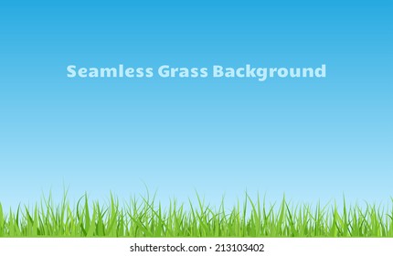 Horizontal seamless green grass background with curved leaves