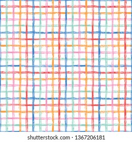 Horizontal seamless grunge brush striped pattern. Colorful stripes on white background. Seamless pattern with color grunge stripes. Vector illustration for fabric, scrapbooking, wallpaper, backgrounds