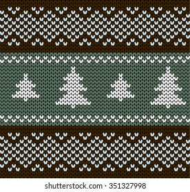 Horizontal seamless knitted pattern. Christmas tree knitted background.