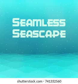 Horizontal Seamless Landscape, Light Blue and Green Seascape, Silent Sea and Sky with Stars, Nature Tile Background for Your Design. Eps10, Contains Transparencies. Vector