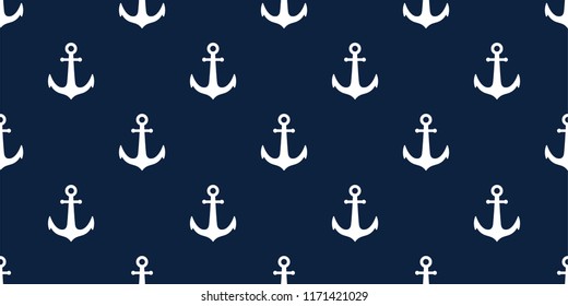 Horizontal seamless pattern with anchors. White anchors isolated on blue background. Vector