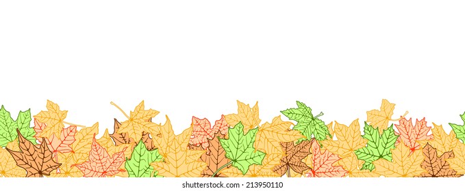 Horizontal seamless pattern of autumn color leaves, vector illustration.