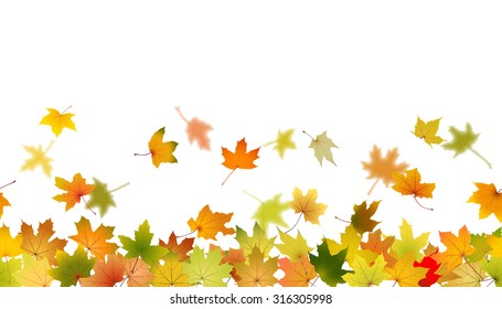 Horizontal seamless pattern of autumn leaves, vector illustration.