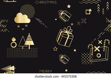 Horizontal seamless pattern background with geometric holiday elements. Abstract minimalistic flat christmas and happy new year 2017 wallpaper. Vector illustration. Eps 10