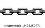 Horizontal seamless pattern of black iron chain part isolated on white. Vector conceptual illustration in vintage black and white engraving style