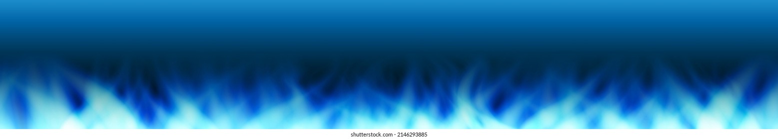 Horizontal seamless pattern with blue gas flames. Neon illustration dark blue background. Vector illustration.