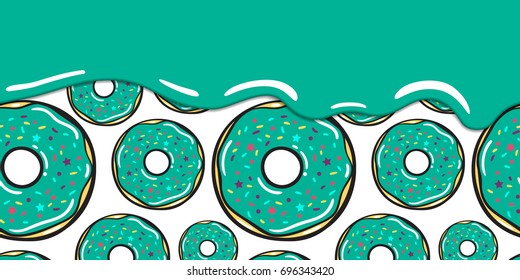 Horizontal seamless pattern with blue mint flow. Donut background.