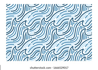 Horizontal seamless pattern of blue storm waves. Design for backdrops with sea, rivers or water texture.